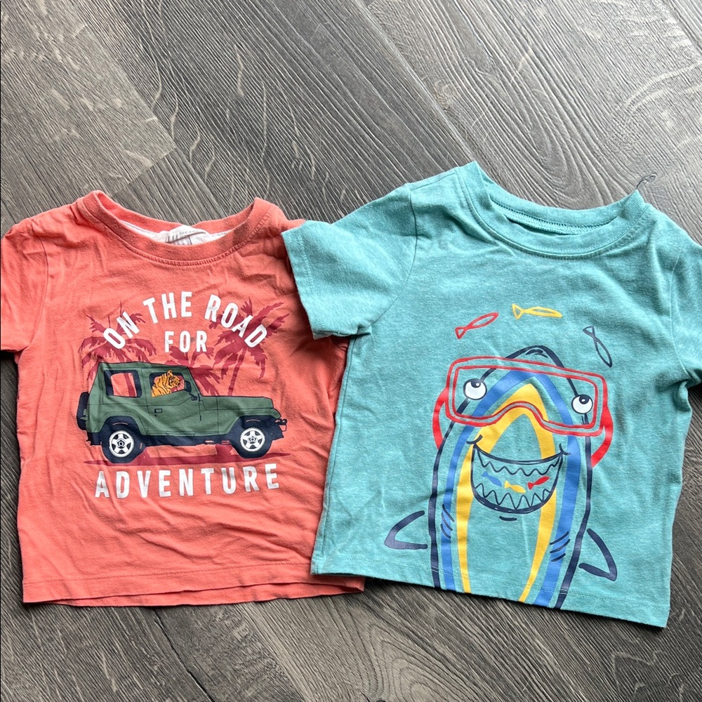 H&M Kids Adventure and Shark Tees - Coral and Teal